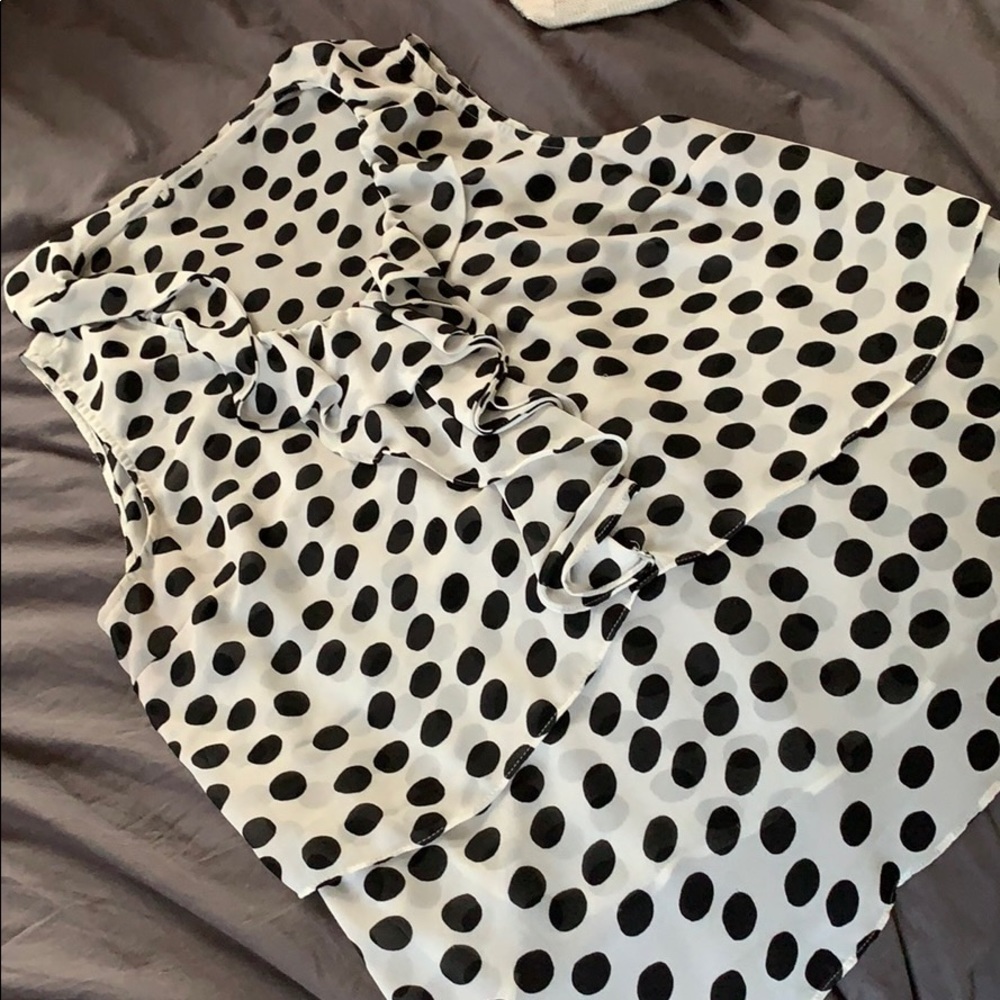 LOFT XL dressy tank black white polka dots